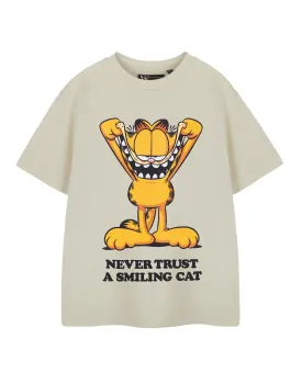 Garfield Smiling Cat Boys Beige Short Sleeved T-Shirt