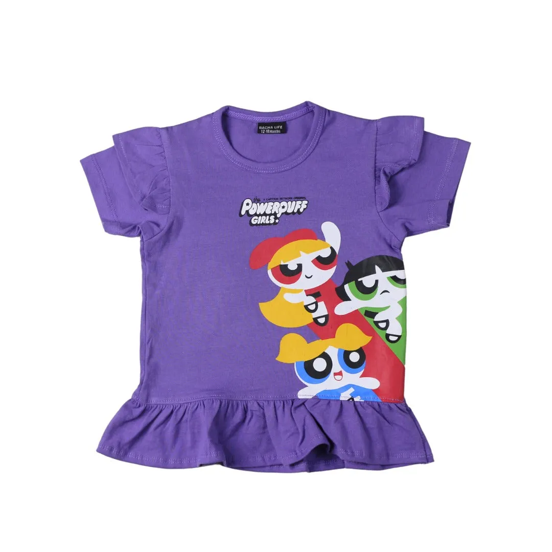 Girls purple power puff frill shirt