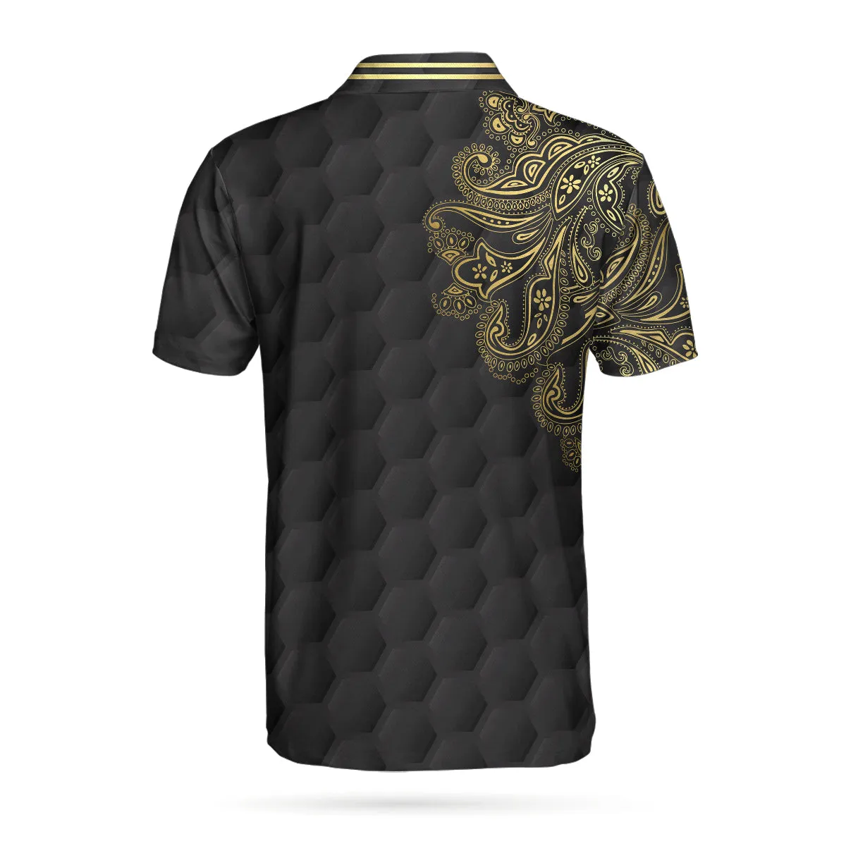 Golden Hole In One Black Golf Texture Custom Polo Shirt, Personalized Golden Floral Paisley Golf Shirt For Men Coolspod