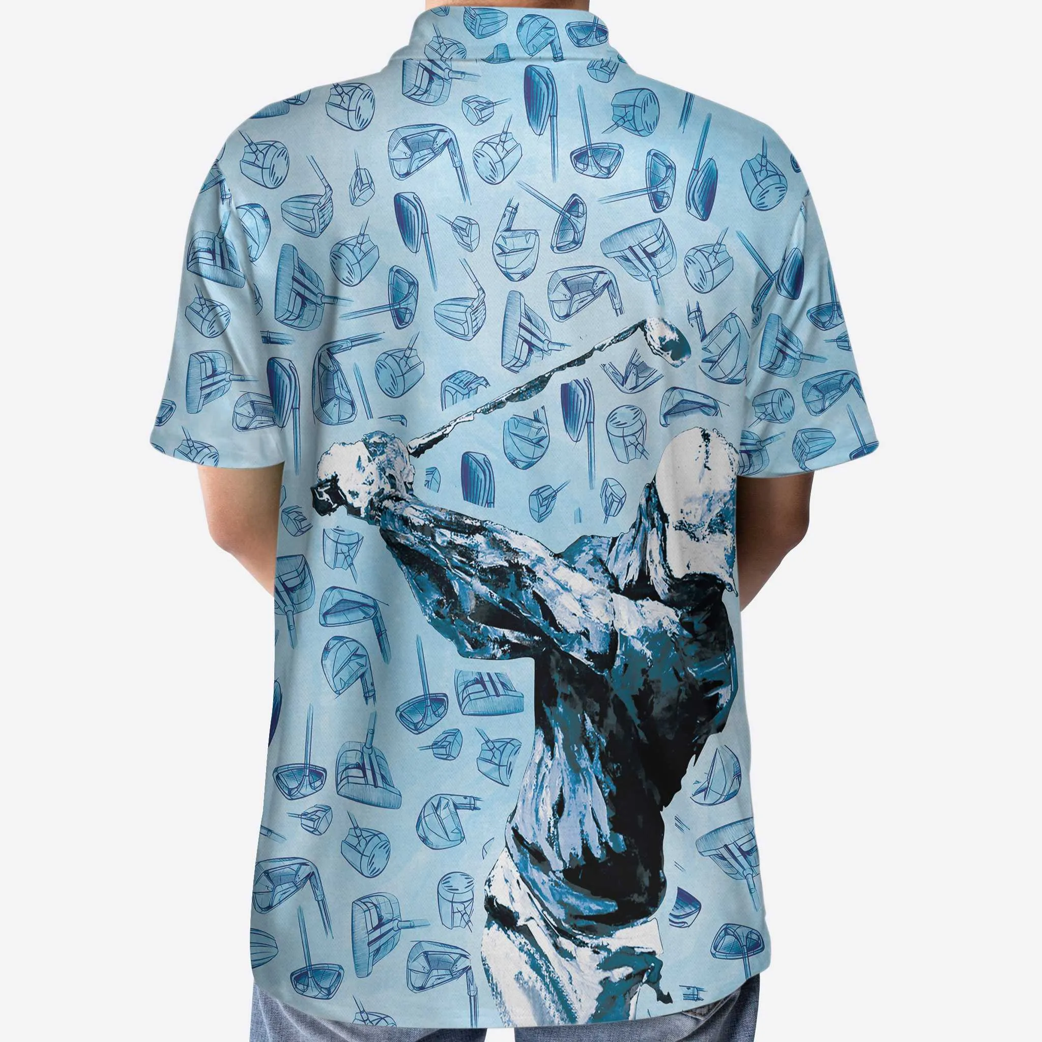 Golf Swing Abstract With Golf Club Header Pattern Golf Polo Shirt, Sky Blue Golf Shirt For Men Coolspod