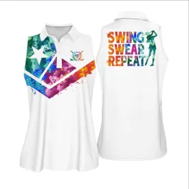 Golf Watercolor Swing Swear Repeat Texas Flag Golf Sleeveless Polo Shirt for Women