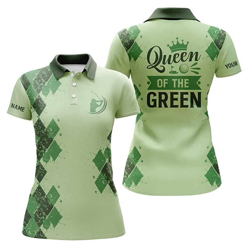 Green Womens Golf Polo Shirt Custom Name Queen Of The Green Funny Golf Shirt, Gift For Golf Lovers