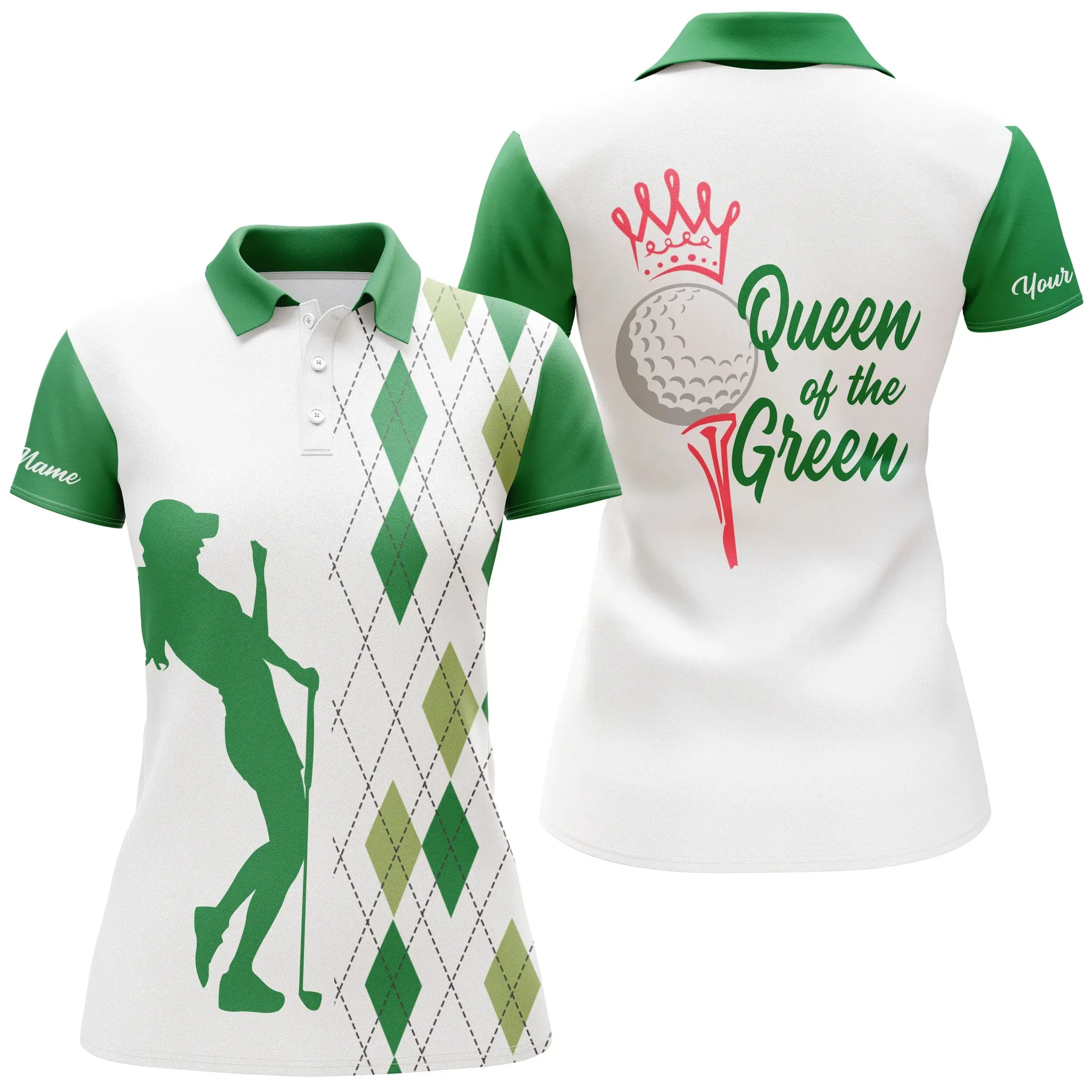 Green Womens Golf Polo Shirt Custom Name Queen Of The Green Funny Golf Shirt, Gift For Golf Lovers