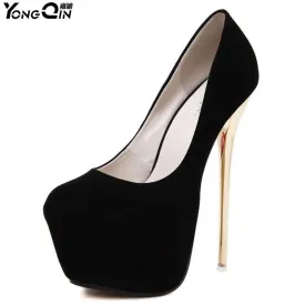 HOT  New Sexy Women Pumps 16CM  Round Toe High Heels Women Shoes Simple Fine Heels Women's Singles Shoes Size 34-40