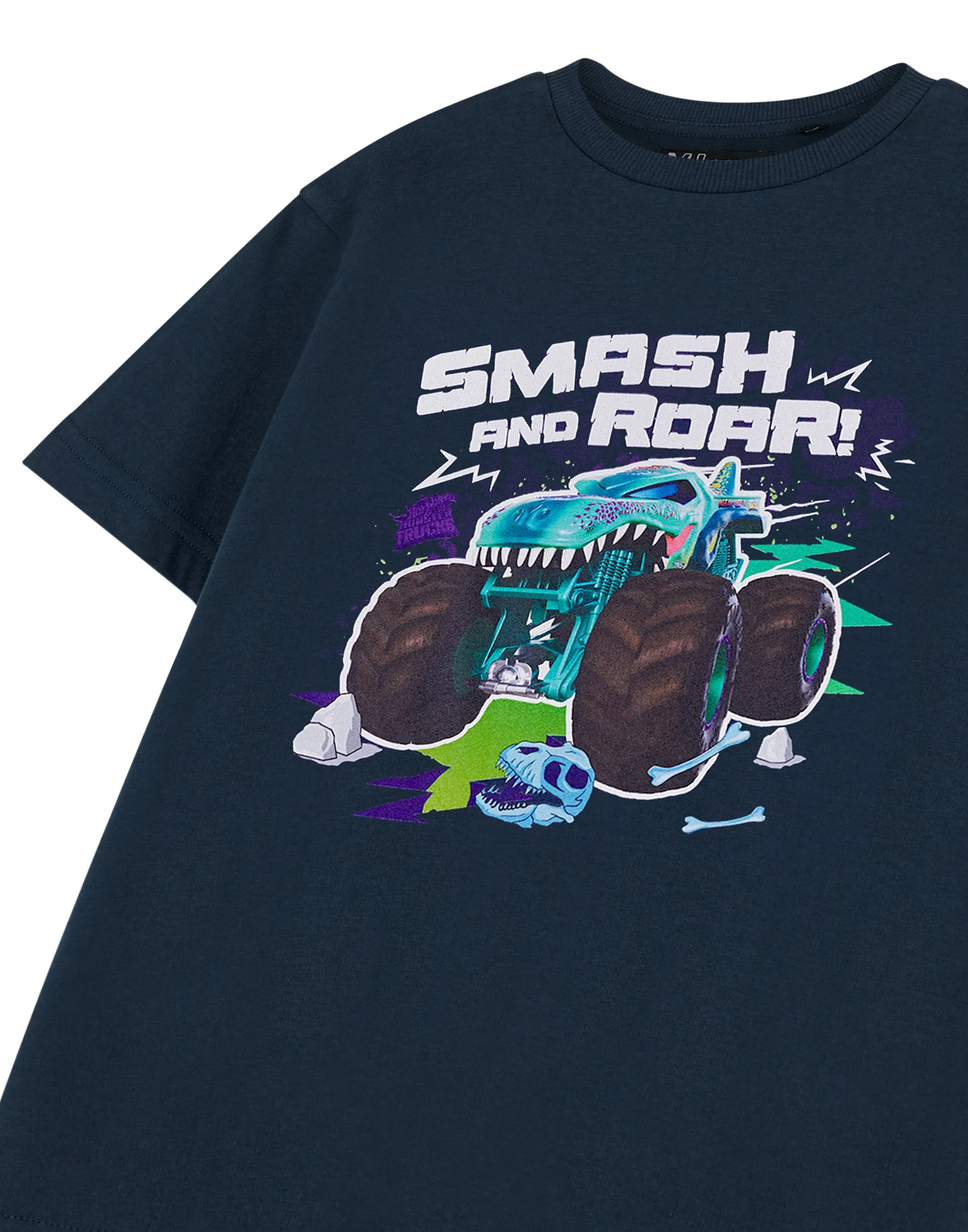 Hot Wheels Smash And Roar Boys Blue Short Sleeved T-Shirt