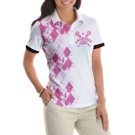 I Beat People With A Stick Lacrosse Short Sleeve Women Polo Shirt, White And Pink Lacrosse Shirt For Ladies Coolspod