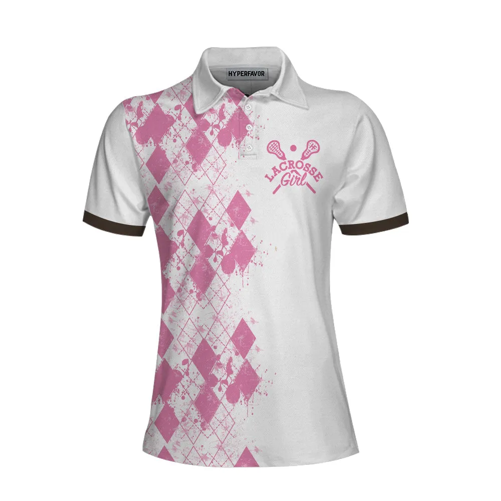 I Beat People With A Stick Lacrosse Short Sleeve Women Polo Shirt, White And Pink Lacrosse Shirt For Ladies Coolspod