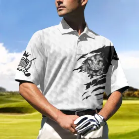 King Of Swings Lion Golfing Polo Shirt, Black And White Lion King Sketching Polo Shirt, Best Golf Shirt For Men Coolspod