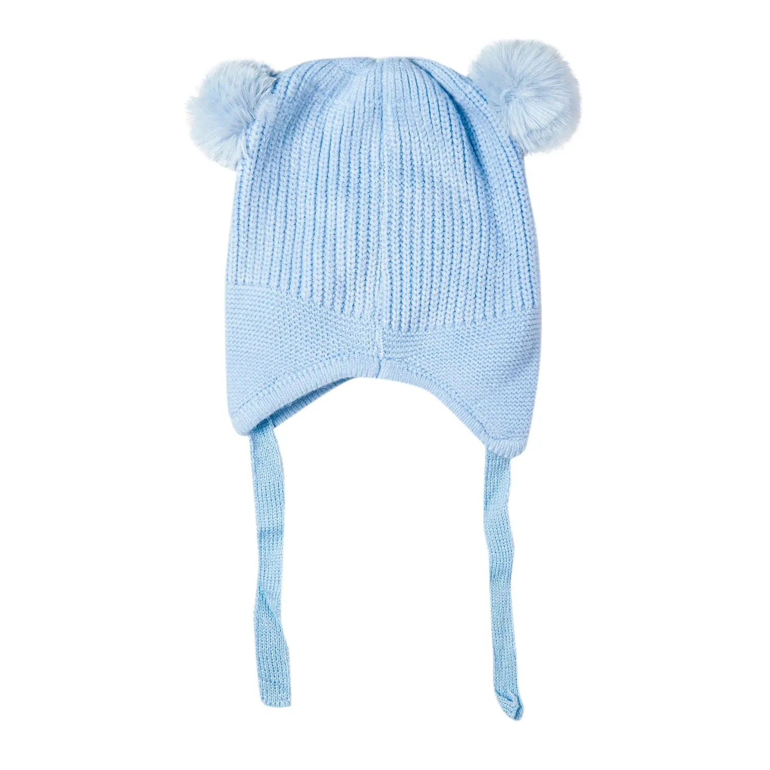 Knit Woollen Cap With Tie Knot For Ear Protection Solid Blue