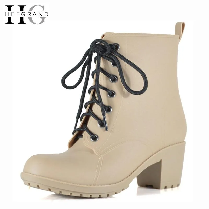 Lace-Up Rain Boots Woman Fashion Med Heels New Shoes Woman High Quality Casual Hot Sale Women Boots