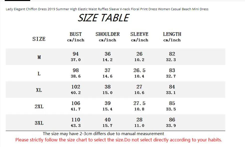 Lady Elegant Chiffon Dress Summer High Elastic Waist Ruffles Sleeve V-neck   S552