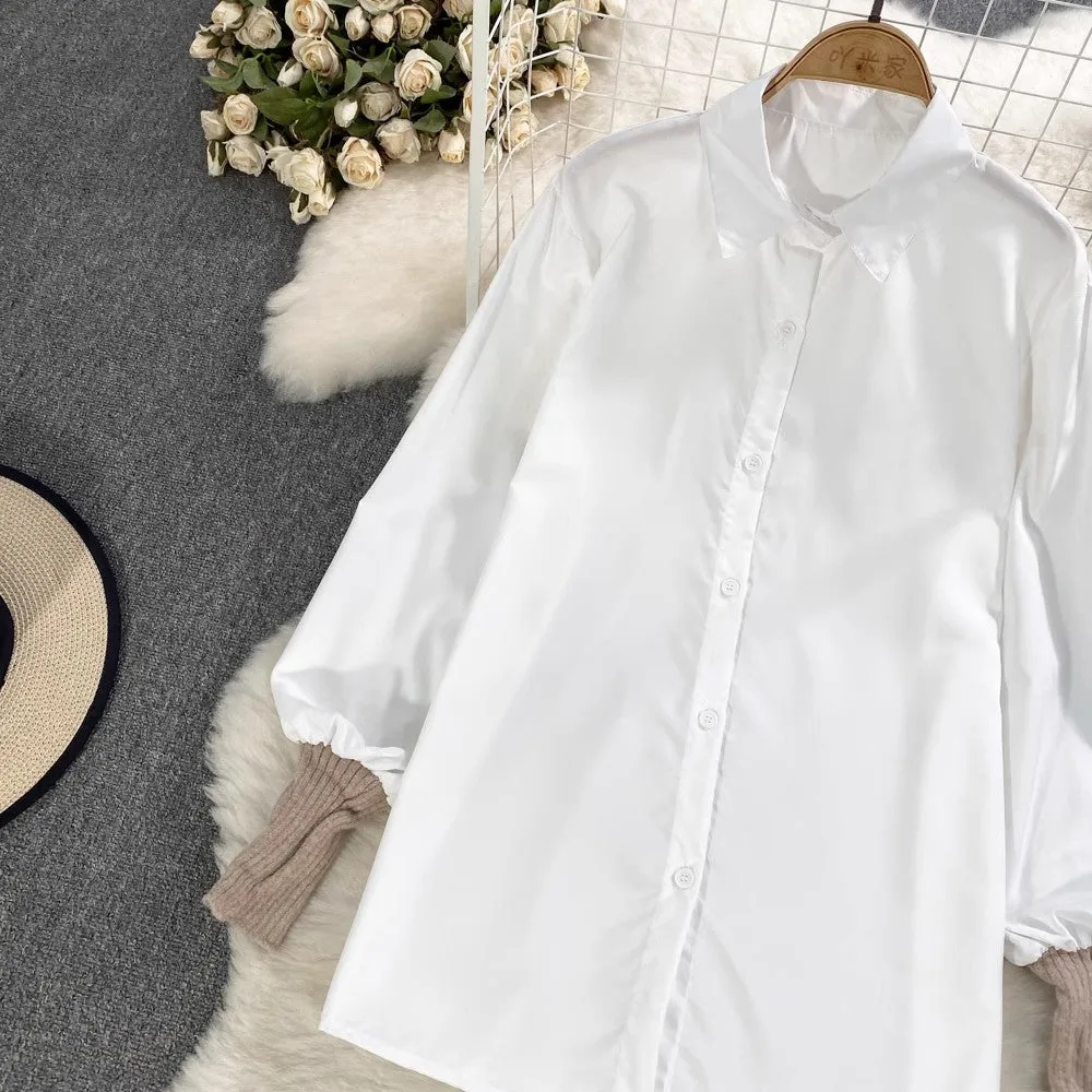 lantern long-sleeved mid-length shirt knitted vest two-piece suit for women      S3999