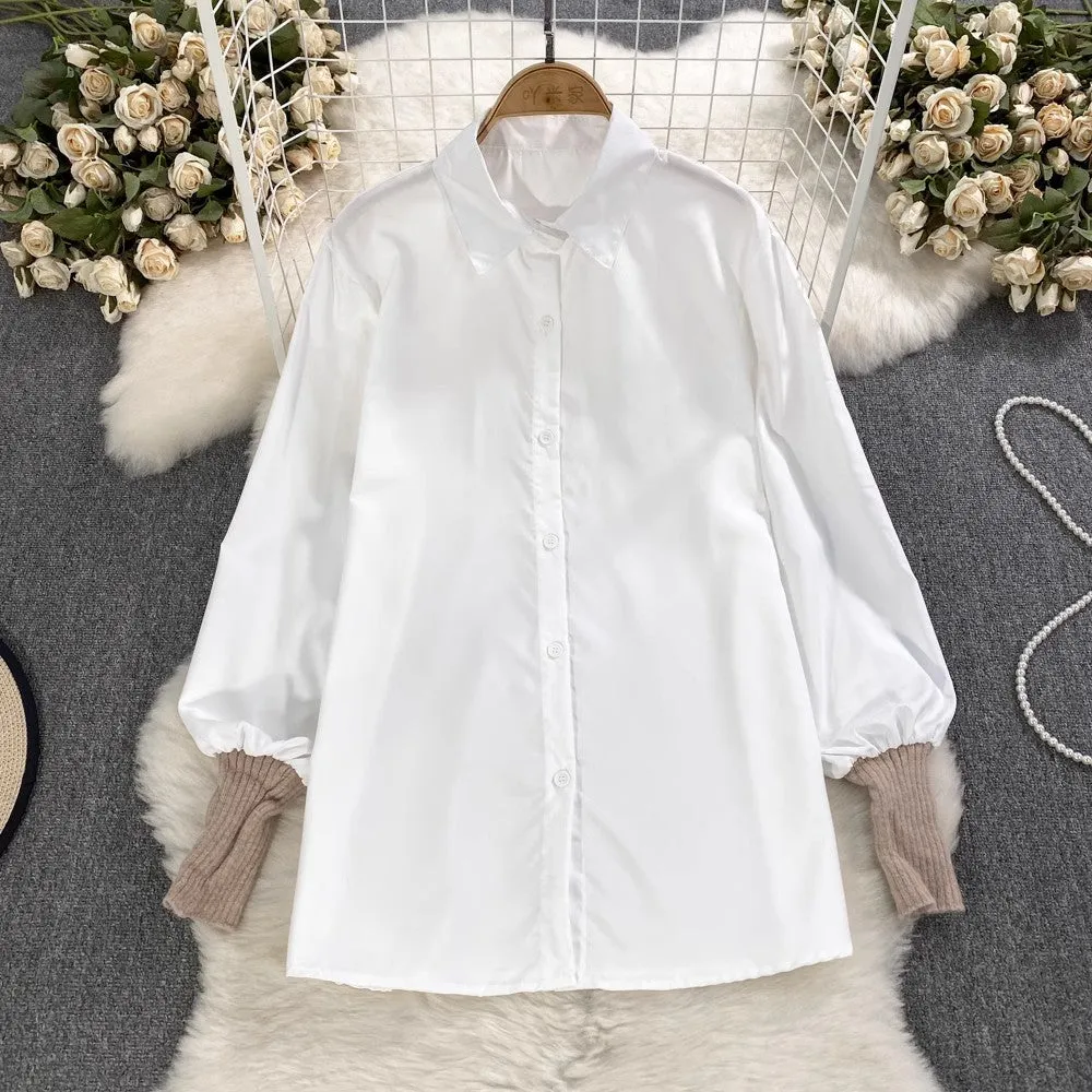 lantern long-sleeved mid-length shirt knitted vest two-piece suit for women      S3999