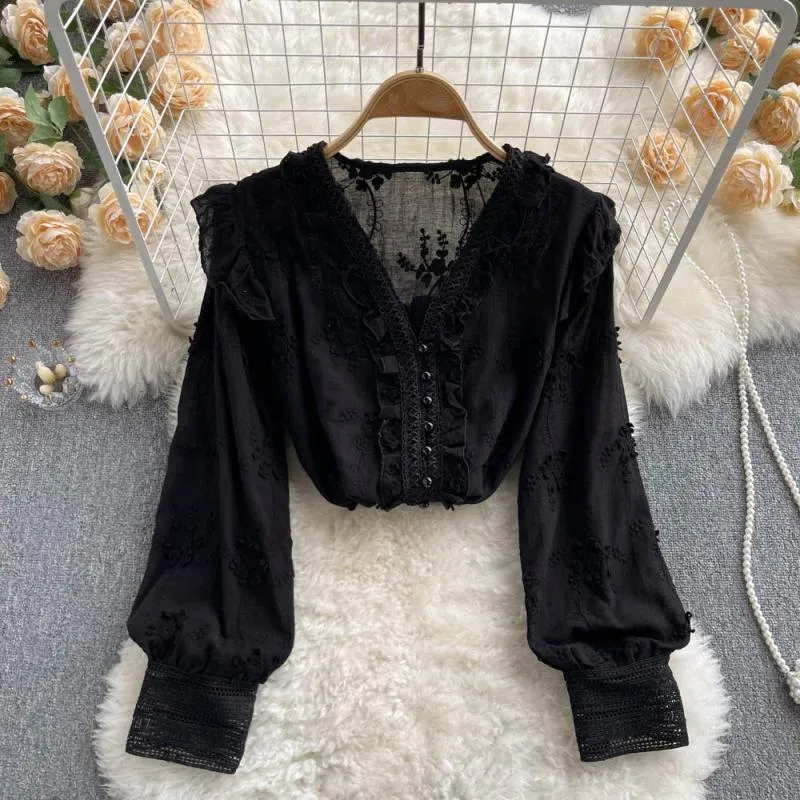 Lovely v-neck lace long sleeve top     S252