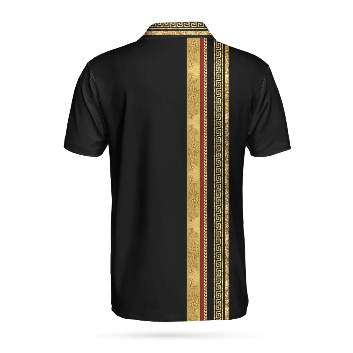 Luxury Baroque Pattern Golf Polo Shirt, Golden Greek Key Pattern Polo Shirt, Best Golf Shirt For Men Coolspod