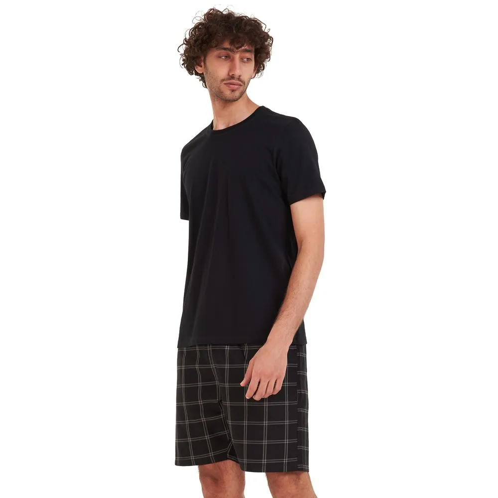 Men summer pajama set Black T-shirt   Black x grey checkered short