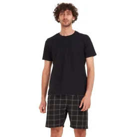 Men summer pajama set Black T-shirt   Black x grey checkered short