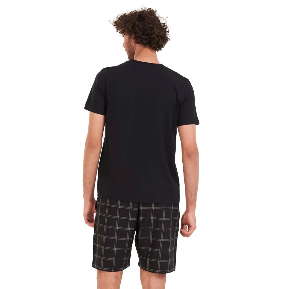 Men summer pajama set Black T-shirt   Black x grey checkered short