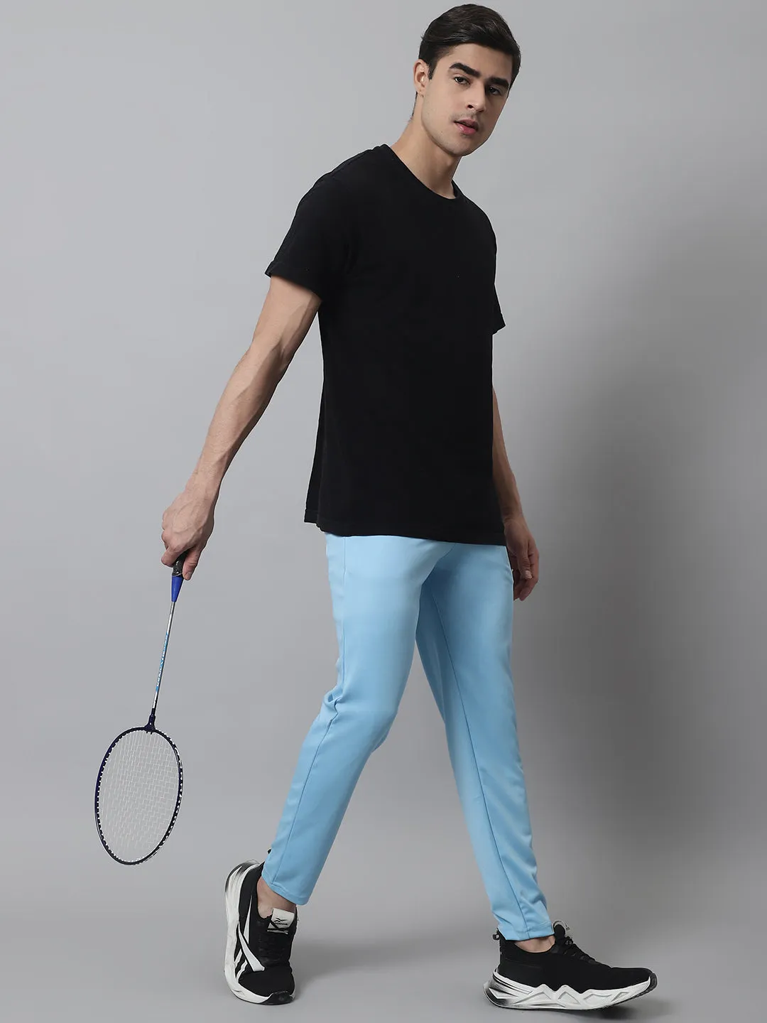 Men'S Sky Blue Solid Streachable Lycra Trackpants