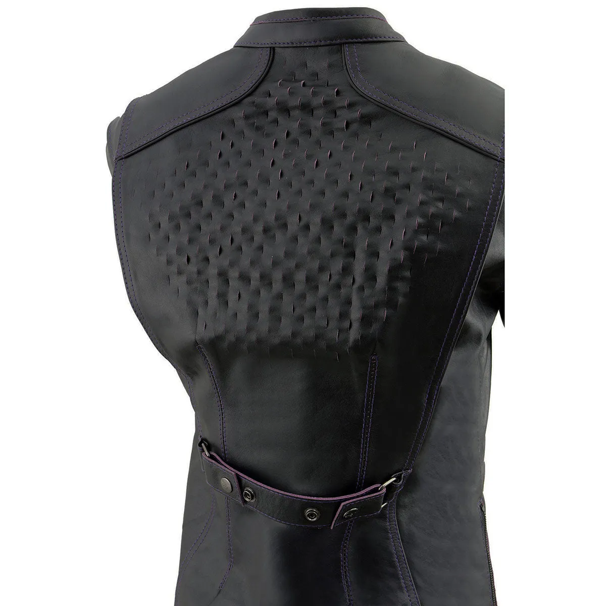 Milwaukee Leather MLL2502 Women's 'Laser Cut' Distressed Black and Purple Scuba Style Racer Jacket