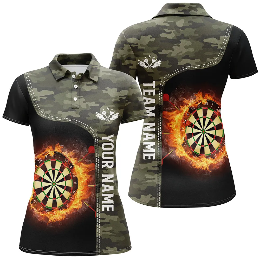 Multi Color Camo Flame Darts Board Womens Polo Shirt Custom Darts Shirt For Women