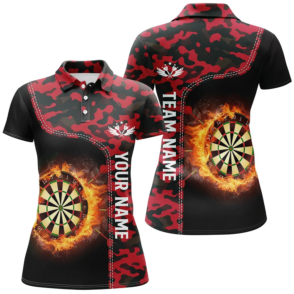 Multi Color Camo Flame Darts Board Womens Polo Shirt Custom Darts Shirt For Women