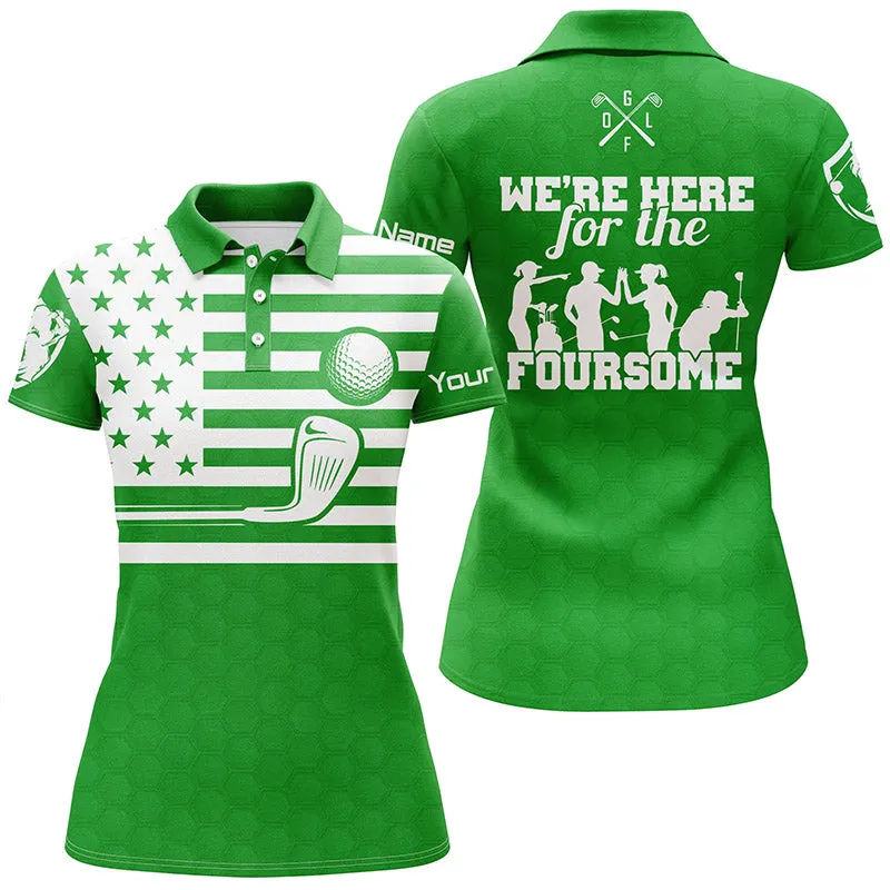 Multicolor American Flag Women Golf Polo Shirts Custom We're Here For The Foursome Golf Gifts