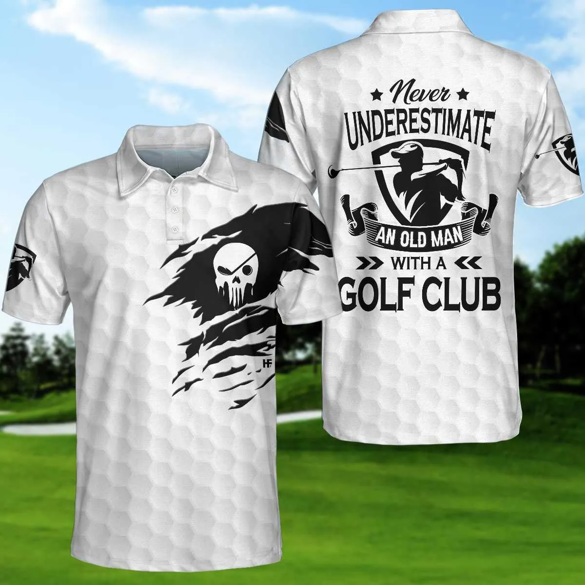 Never Underestimate An Old Man With A Golf Club Polo Shirt, White Skull Polo Shirt, Best Golf Shirt For Men Coolspod