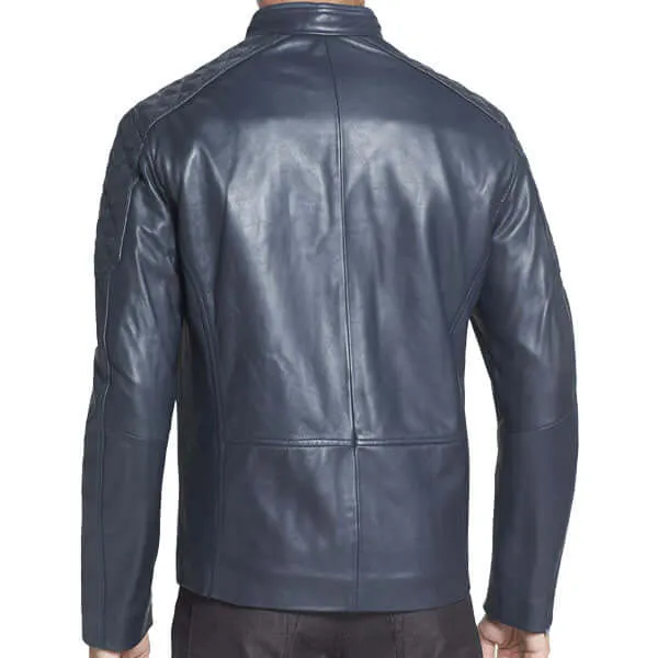 NEW HANDMADE Mens Navy Blue Leather Jacket, Men Biker Leather Jacket, Blue Leather Jacket Men