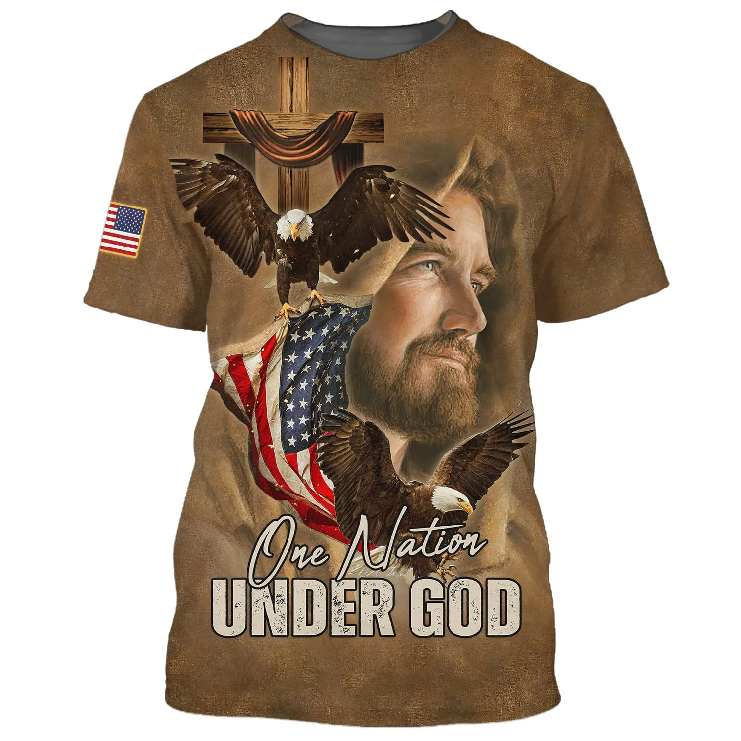 One Nation Under God Jesus Eagles Wooden Cross 3D All Over Printed Shirt for Men and Women