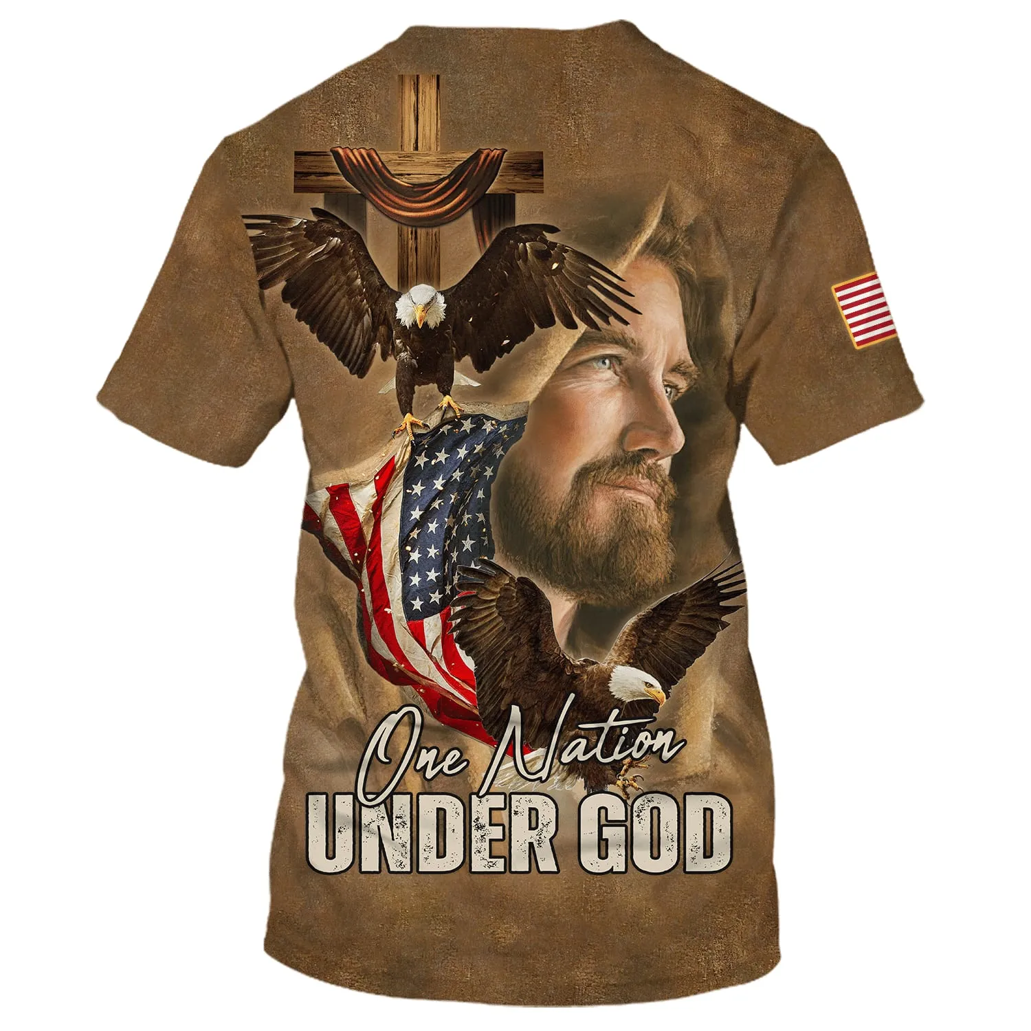 One Nation Under God Jesus Eagles Wooden Cross 3D All Over Printed Shirt for Men and Women