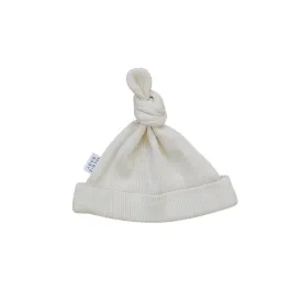 Organic Ribbed Newborn Knot Hat, Vanilla