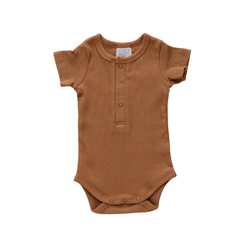 Organic Ribbed Snap Bodysuit, Rust