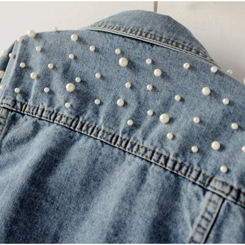 Pearl Beading Short Denim Jacket