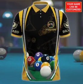 Personalized Name Black and Yellow Pool Table Billiard Polo Shirt, Cool Shirt for Pool Player