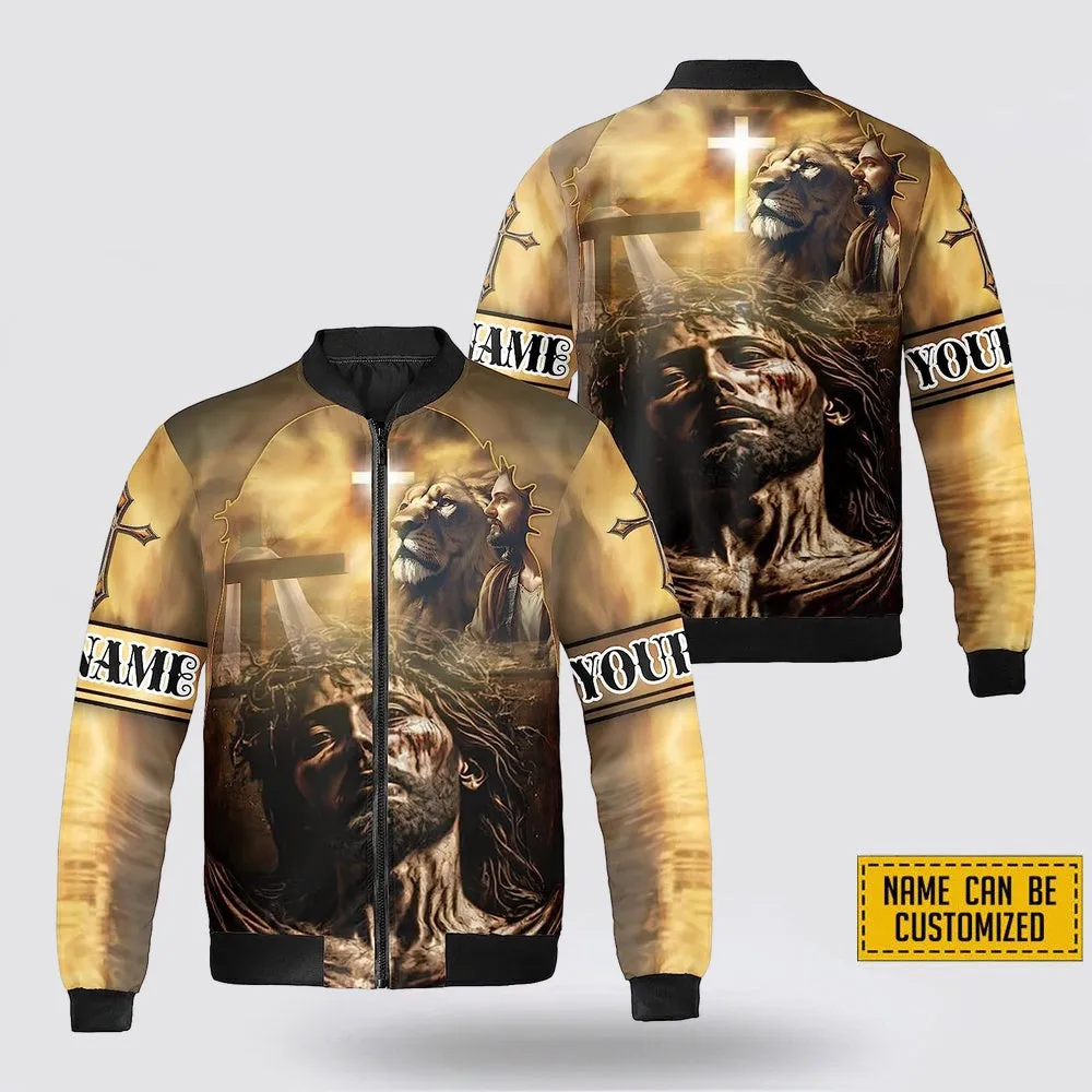 Personalized Name Christian Jesus Lion Bomber Jacket For Men Women