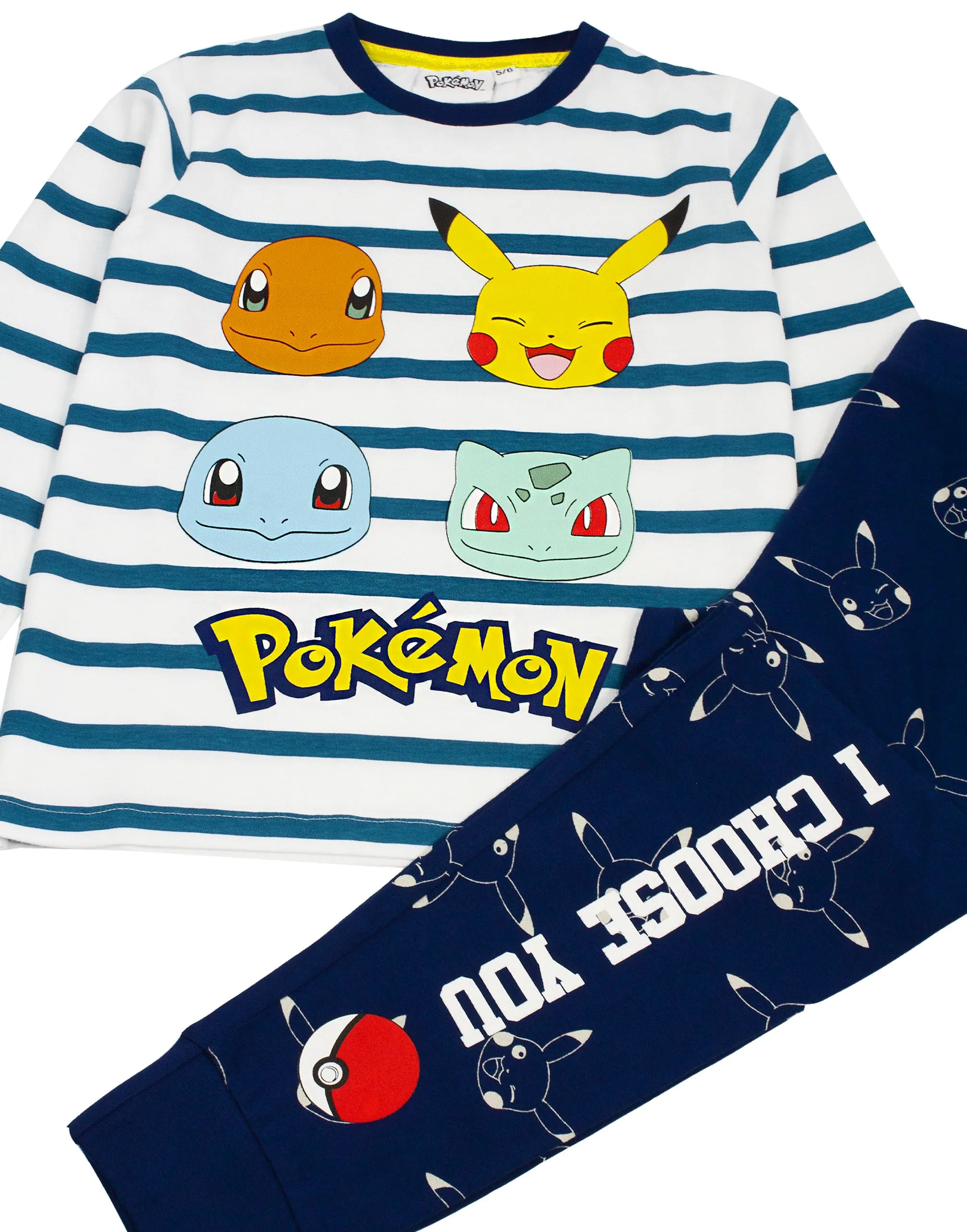 Pokemon Multi Character Unisex Kids White Long Sleeve Long Leg Pyjama Set