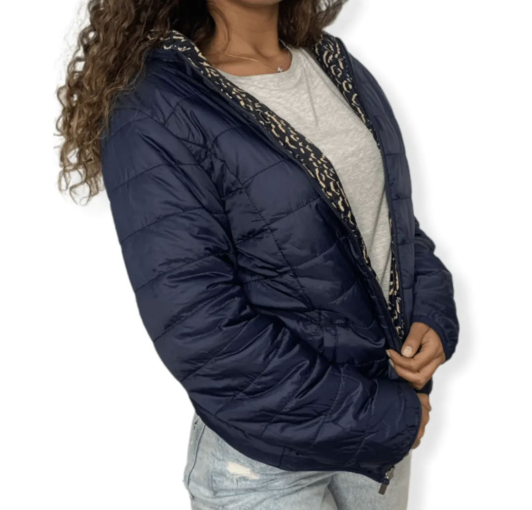 Puffer Women "Double-Face" Jacket - Dark Blue x Patterned