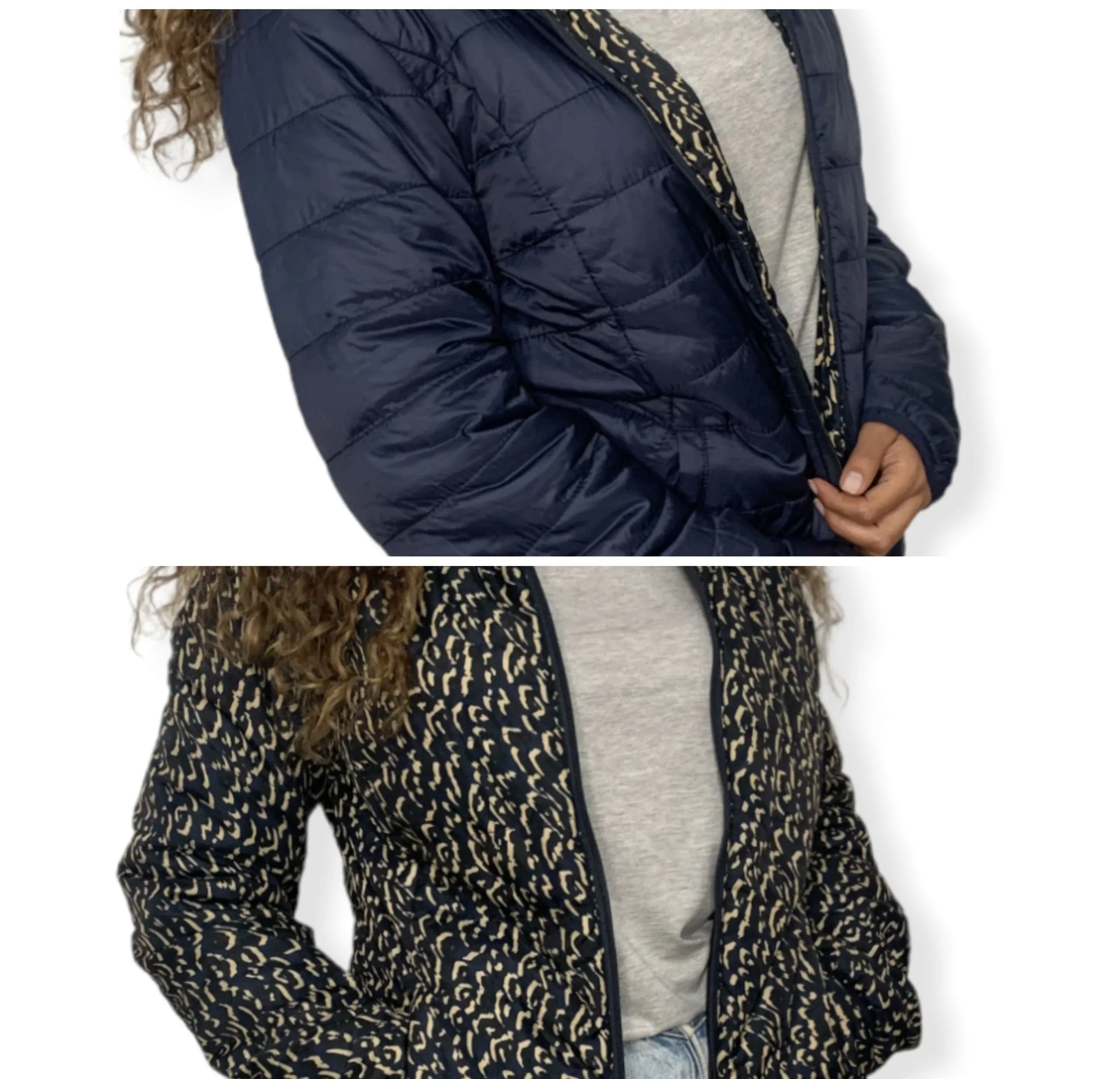 Puffer Women "Double-Face" Jacket - Dark Blue x Patterned