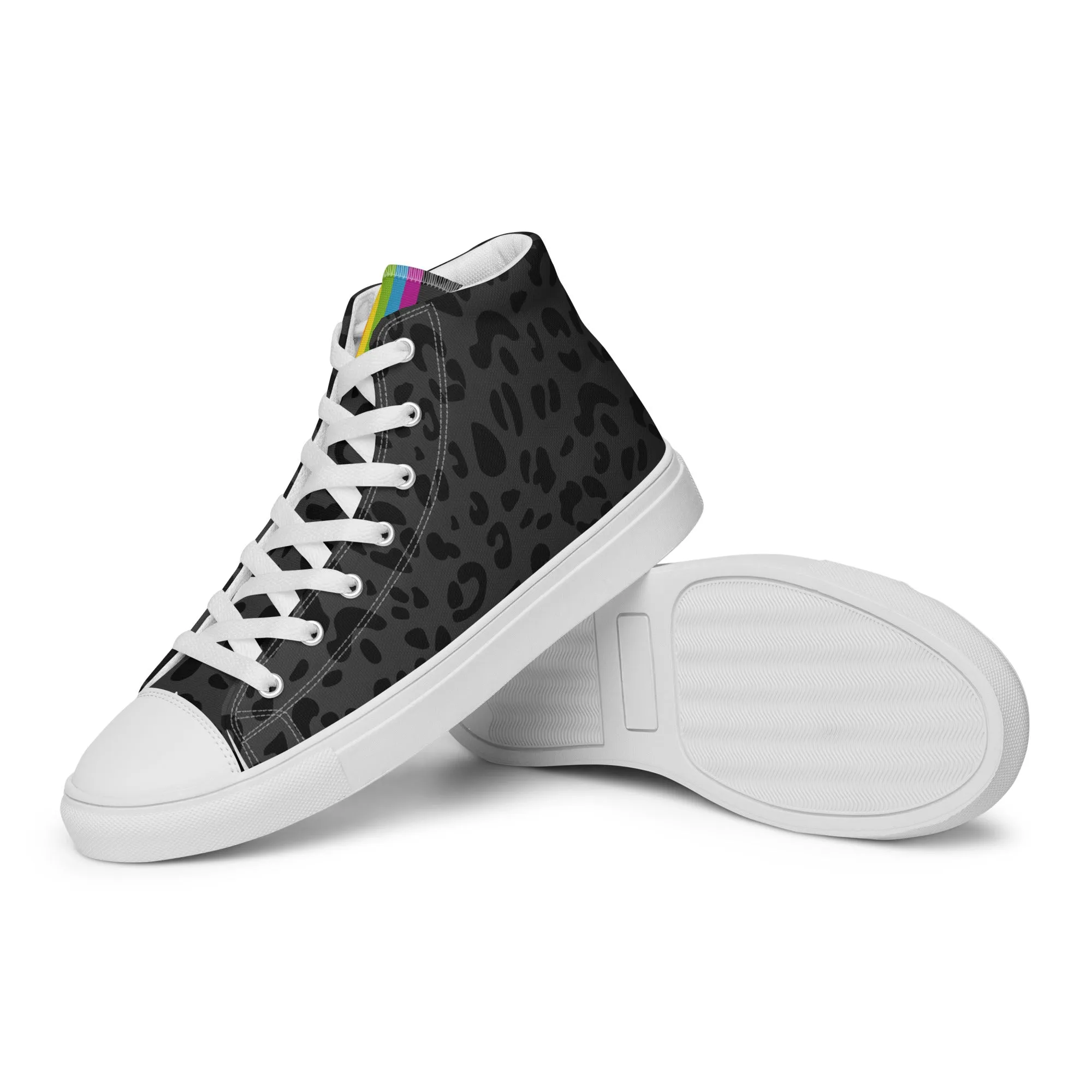 Rainbow Pride Flash Black Leopard High Top Trainers (female sizes)