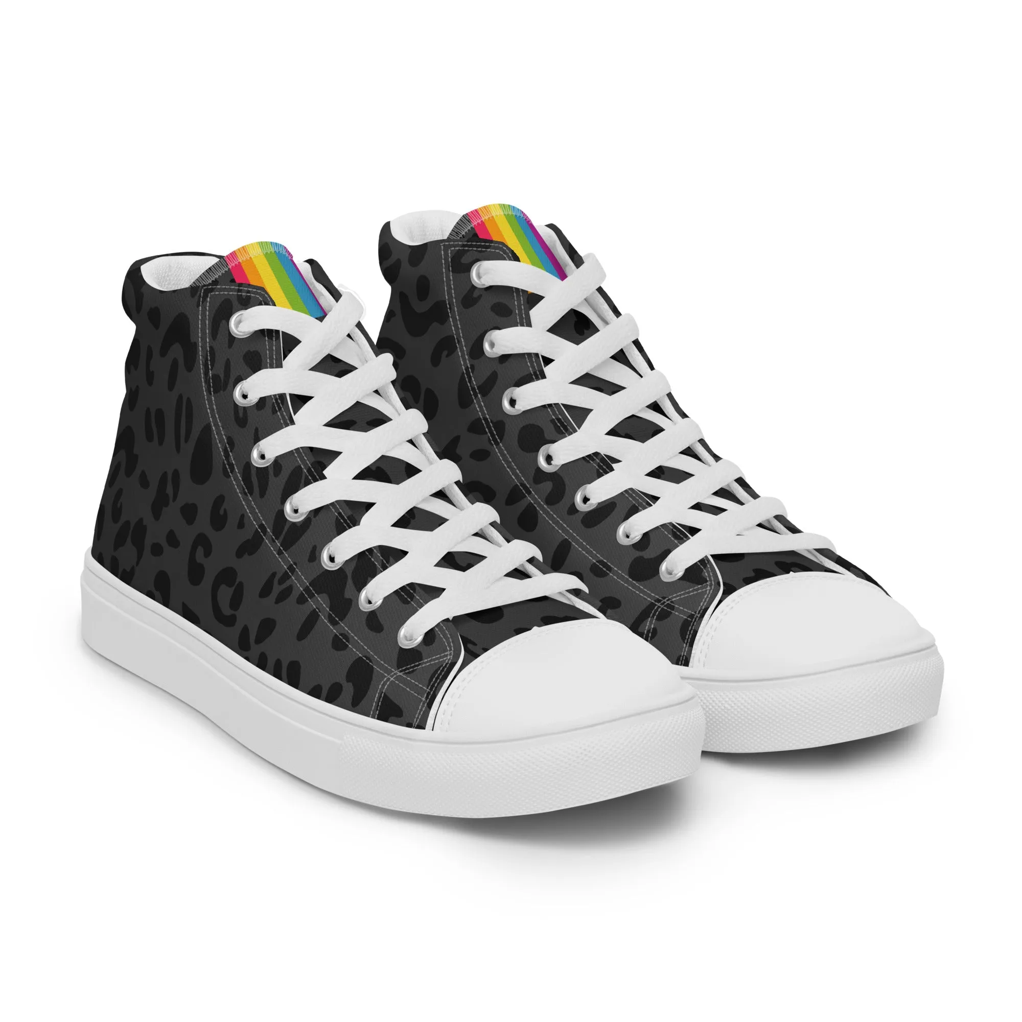 Rainbow Pride Flash Black Leopard High Top Trainers (female sizes)