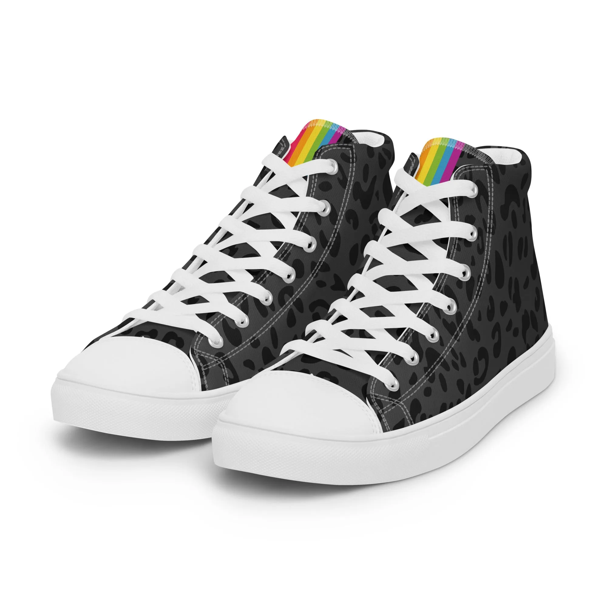 Rainbow Pride Flash Black Leopard High Top Trainers (female sizes)