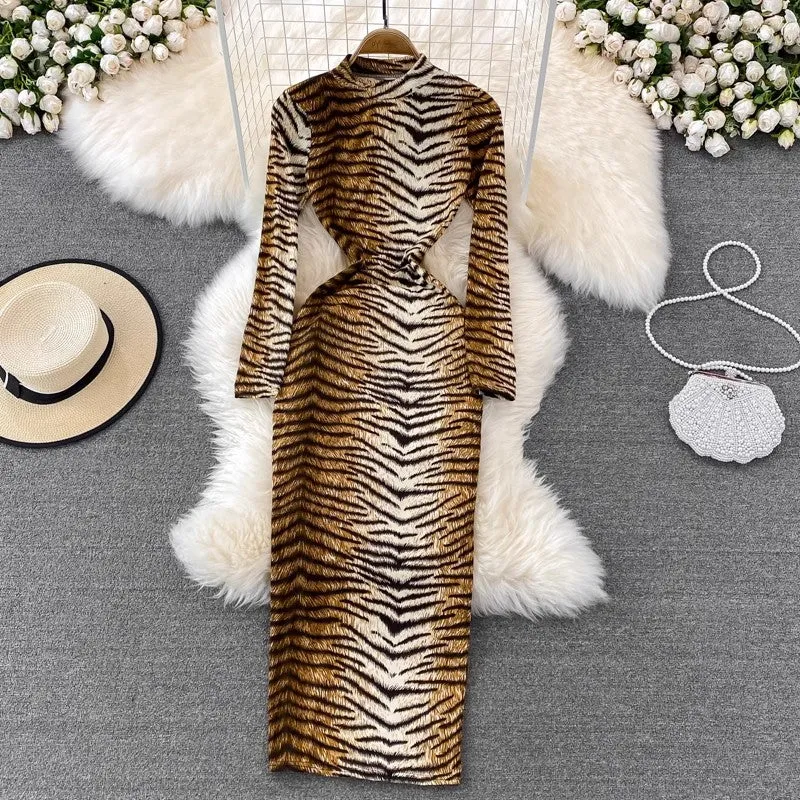 sexy leopard print for women long-sleeved long skirt     S3888