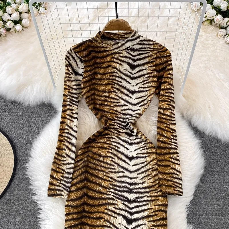 sexy leopard print for women long-sleeved long skirt     S3888