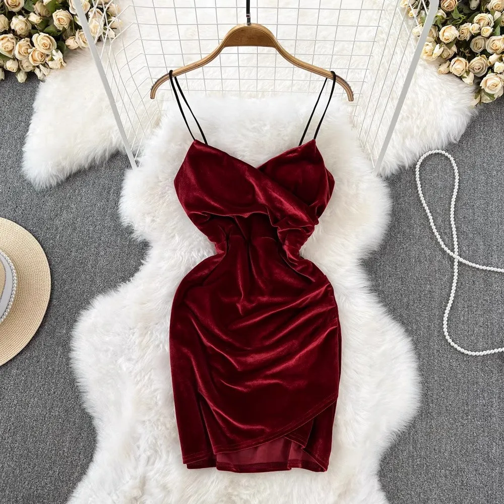 sexy V-neck velvet dress    S4317