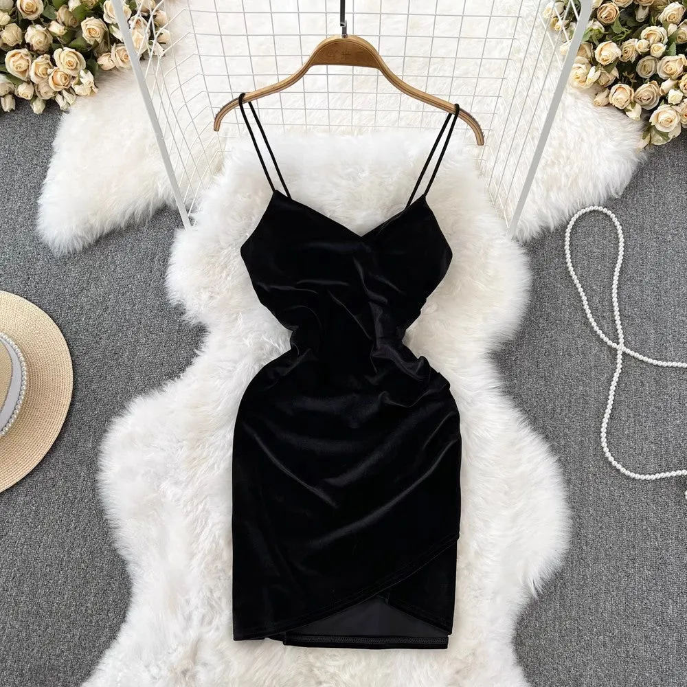 sexy V-neck velvet dress    S4317