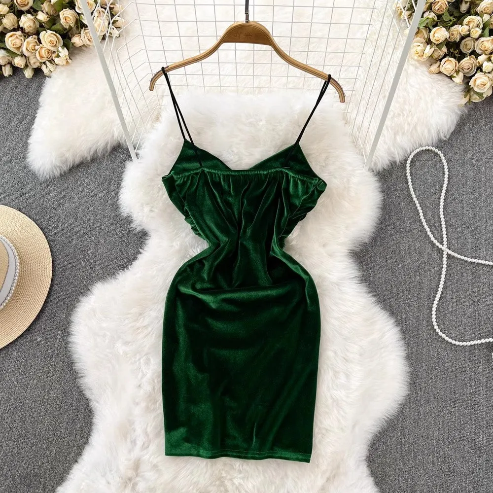 sexy V-neck velvet dress    S4317