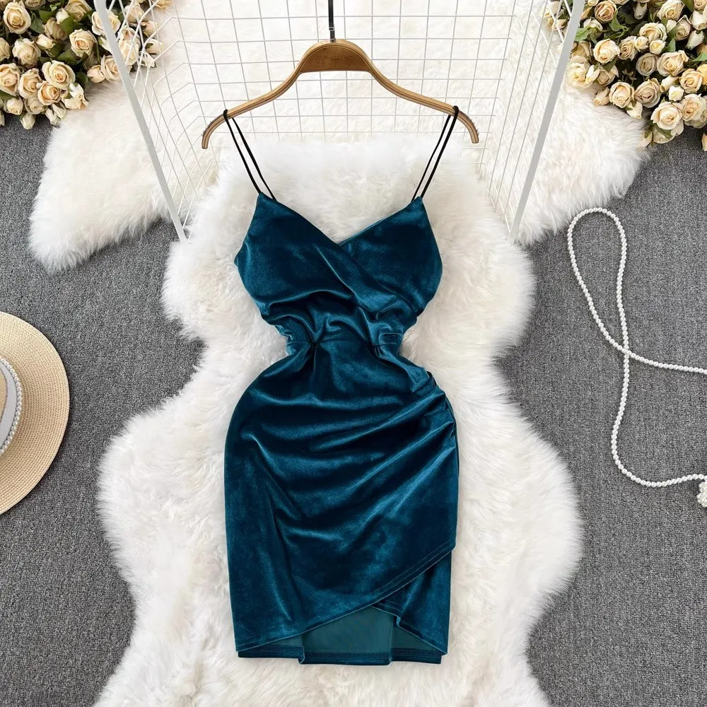 sexy V-neck velvet dress    S4317