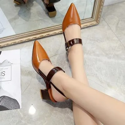 Spring new hollow coarse sandals high-heeled shallow mouth pointed baotou shoes work shoes women Female sexy high heels