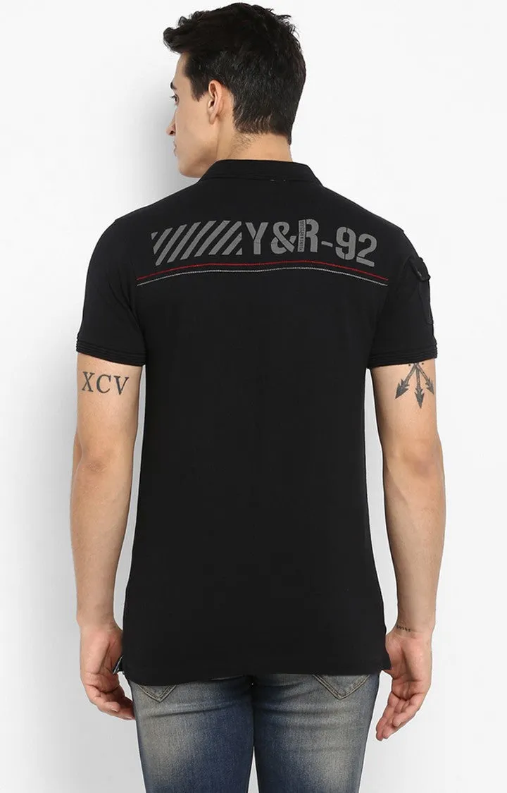 Spykar Black Solid Slim Fit Polos T-Shirt